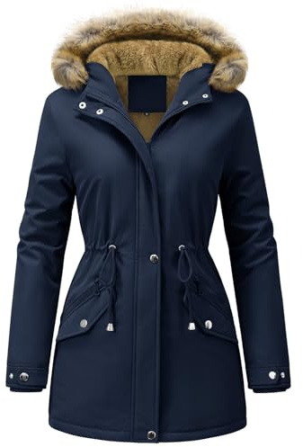 UMIPUBO Manteau Femme Hiver Parka Manteaux Imperméable Chaud Veste à Capuche Polaire Doublure Blouson avec Zippé Longue Outercoat(Bleu marine,L)