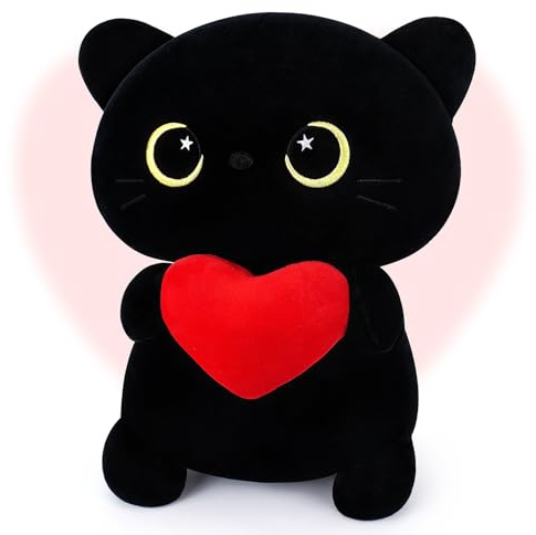 Stuffed Black Cat Plush Pillow Stuffed Animal Plush Pillow Cute Plushies Black Kitten Valentine’s Day Gift Animal Toy Hugging Pillow For Lover Cushion Pillow Cuddly Toy Soft Heart for Unisex
