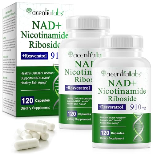 Nad Resveratrol, NAD Nicotinamide Riboside 900mg, Fórmula de Alta Absorción, NAD Suplemento Eficaz para Antienvejecimiento, Músculo, Regeneración Celular, Energía, Enfoque, Natural Seguro(240)