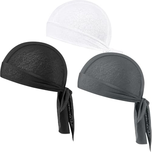 GXCROR Cappello a bandana rinfrescante, fodera per casco che assorbe il sudore, cappellini con teschio, straccio Doo per moto, bicicletta, corsa, lavoro all'aperto, Nero/Bianco/Grigio, Taglia unica