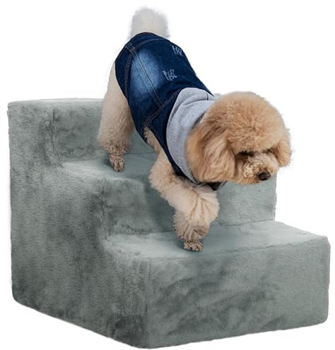PawHut Escalera para Perros de 3 Peldaños para Cama 46x35x35 cm Gris Claro
