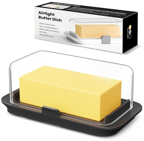 Pisol Burriera da 250 g e 500 g, Conserva Burro Ermetico con Coperchio Adatto a un Panetto di Burro da una Libbra, Contenitore per Burro con Blocco per Piano Cucina, a Prova di Gatto/Cane, Nero