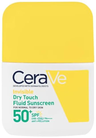 CeraVe Invisible Dry Touch Fluid Face Sunscreen, SPF 50+, Broad Spectrum UVB UVA Protection Sun Cream With 3 Essential Ceramides, Niacinamide, Normal to Oily Skin, Oil Control, Matte Finish, 50ml
