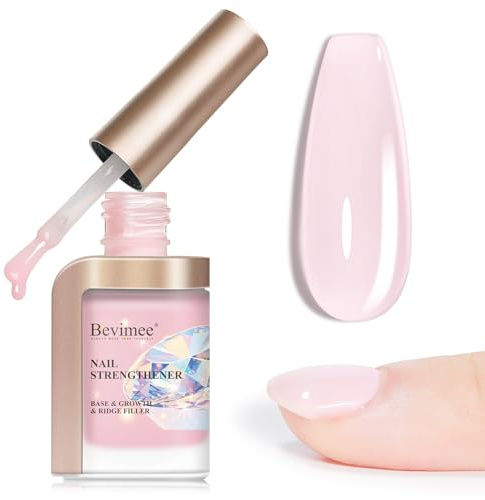 Bevimee Nail Strengthener for Weak Nails, Nail Hardener for Damaged Nails Repair & Growth, Quick Dry Polish, Pink, 12ml