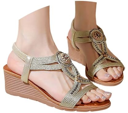 Zapatos de verano para mujer, estilo bohemio, sandalias romanas, sandalias romanas, sandalias ortopédicas, zapatos de cuña, elegantes zapatos de verano con tacón, tallas grandes, sandalias romanas