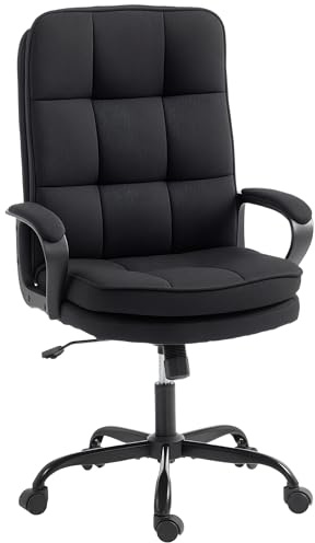 HOMCOM Executive Office Chair Silent Swivel Wheels Armrest Black | Fabric Computer Desk Chair, Dual-Layer Padding, High Back, Height Adjustable, Rock Function, for Home