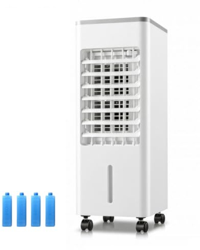 Ghygetrich Fläkt med vattenkylning, mobil luftkonditionering, 4-liters vattentank 60 W, 3 vindnivåer, 12-timmars timer vit fjärrstyrd modell