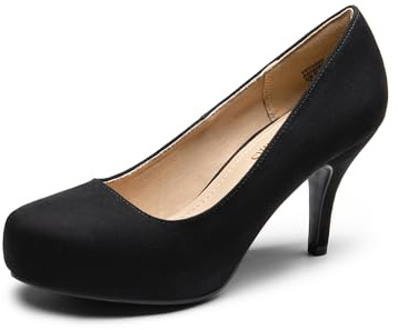DREAM PAIRS Women's Low Stiletto Heel Party Shoes Classic Elegant Versatile Dress Platform Pumps TIFFANNY,Size 7.5,Black/Suede,TIFFANNY
