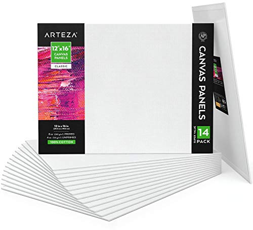 Arteza Malkarton, 30.4 x 40.6 cm Großpack mit 14 Leinwänden, weiße grundierte Leinwand 100% Baumwolle, für Malerei, Acrylgießen, Ölfarben & nasse Kunstmedien, Malpappe für Profis & Hobbymaler