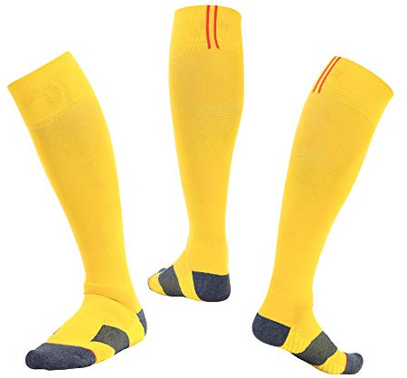 SKeshine Men & Women Football Sock Soccer Rugby Hockey Socks (Yellow, UK3-7)