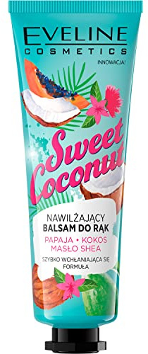 Eveline Cosmetics Balsamo Mani Idratante al Cocco Dolce - Burro di Karité e Estratto di Papaya Nutriente, Olio di Cocco Idratante - 50ml