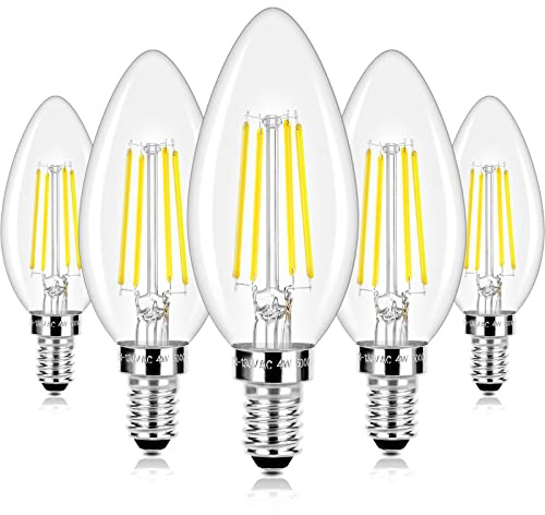 LED Candle Bulbs 40W Equivalent Dimmable, E12 Candelabra Light Bulbs 4W 470Lm Clear Edison LED Bulb, Daylight White 5000K B11 Classic Bright Filament Bulb, Decorative Lights for Lamps, Pack of 5