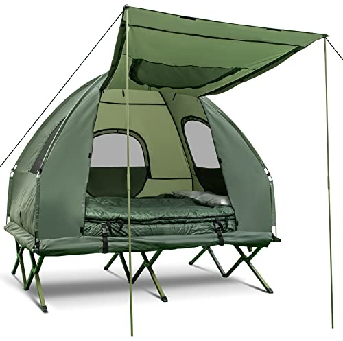 LDAILY Foldable Waterproof UV-Protected Tent with Sleeping Bag and Air Mattress, Ideal for Fishing, Camping & Hiking