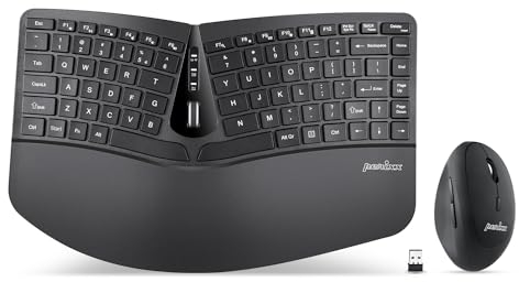 Perixx PERIDUO-606 - Mini tastiera ergonomica senza fili con mouse verticale portatile, supporto regolabile per il resto del palmo, membrana, tasti a basso profilo, inglese americano
