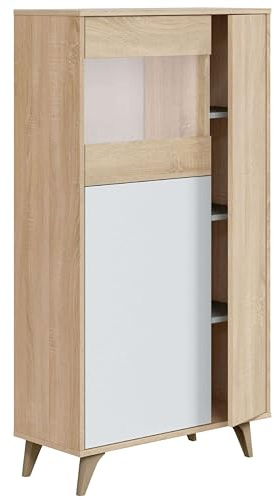 Habitdesign Vitrina con 3 Puertas, Bueffet para salón, Modelo Kikua Plus, Acabado en Blanco Artik y Roble Canadian, Medidas: 77 cm (Ancho) x 142 cm (Alto) x 33 cm (Fondo)