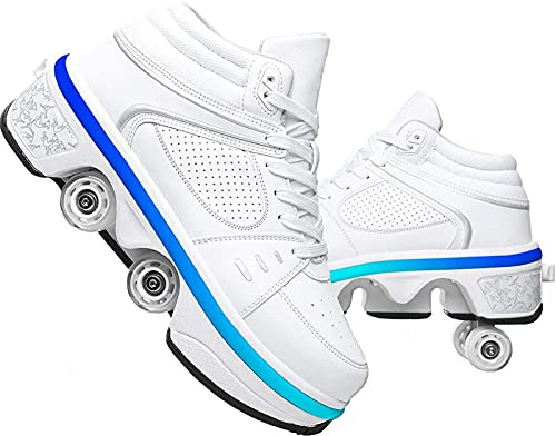 SXZHSM Patins A roulettes pour 4 Roues réglables à roulettes Chaussures 2 en 1 Multi-usages Kick Roller Shoe pour garçons Filles,EU33