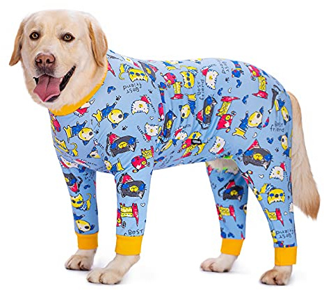 Blue Cartoon Dog Recovery Suit for Dogs After Surgery Anti Shedding Suit,Large Dog Bodysuit After Surgery Wear,for Female Male Abdominal Wounds Spay or Skin Diseases