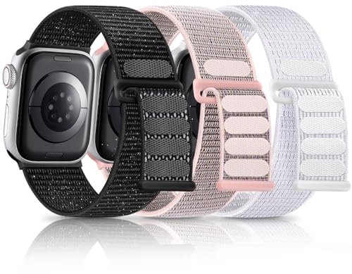 Sport loopband kompatibla med Apple Watch Band 38 mm 40 mm 41 mm 42 mm 44 mm 45 mm för kvinnor män, andningsbar flätad vävd nylon ersättningsrem kompatibel med iWatch serie 7 6 5 4 3 2 1 SE,