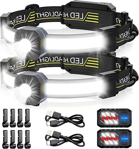 Spriak LED Headlamp, 1000lumens 230° Widebeam Headlight, USB Rechargeable HeadLamp with Red Taillight, Lightweight Waterproof Headband Light for Camping Running Hiking, Hard Hat Headlamp
