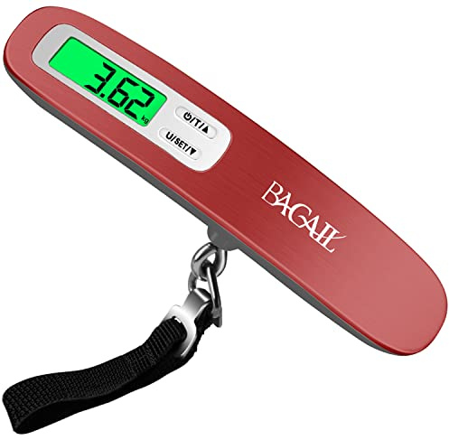 BAGAIL Bilancia per bagagli digitale, Pesavaligie Sospesa con Display LCD Retroilluminato, Bilancia da Viaggio, Bilancia per Valigie Portatile con Gancio, Capacità 110 libbre/50 kg, Batteria Inclusa