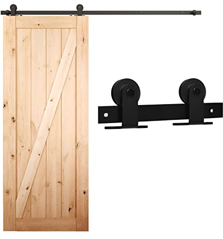 Herrajes Puertas Correderas 173cm Rieles Kit Puerta Corredera Negro para 1 Puerta Corredera Madera 86cm Ancho, Pequeña Rueda T-forma