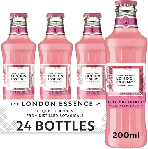 The London Essence Co. Pink Grapefruit Soda, Premium Cocktail Mixer, 200ml, Pack of 24 bottles, No Artificial Colours Preservatives or flavours, Low Calorie
