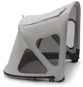 Bugaboo Capote à fenêtres Fox, extensible pour une couverture supplémentaire et une protection solaire optimale, hydrofuge, compatible avec toutes les poussettes Bugaboo Fox/Cameleon 3, gris