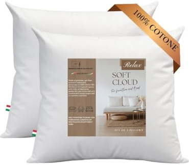 GM Soft Cloud - Set da 2 Cuscini 40x40 per divano, multiuso, Cuscini 2 pezzi interno decorativi con imbottitura in fibra anallergica foderata in tessuto 100% cotone fresco - Made in Italy