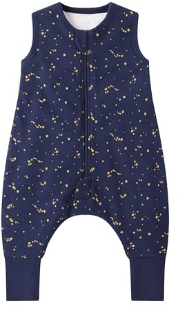 Owlivia 1.0 Tog 100% Organic Cotton Baby Sleeping Bag with Feet Toddler Sleeping Bags with Legs Sleeveless Wearable Blanket for All- Season Comfort（Starry Sky, 80cm/2Y）