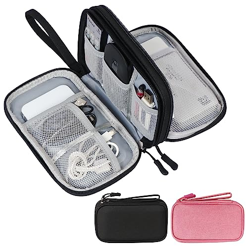 Skycase 2 Stück kabeltasche, kabel organizer tasche, kabeltasche organizer, kabel organizer tasche klein für Elektronische Accessoires USB Power bank Ladekabel, 19 x 11 x 5.5 cm (Schwarz+Rosa)