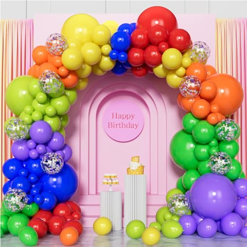 Rainbow Balloon Arch Kit,125 Pcs Colorful Balloon Garland Kit with Confetti Balloons for Kids Birthday Baby Shower Wedding Engagement Anniversary Party Decorations