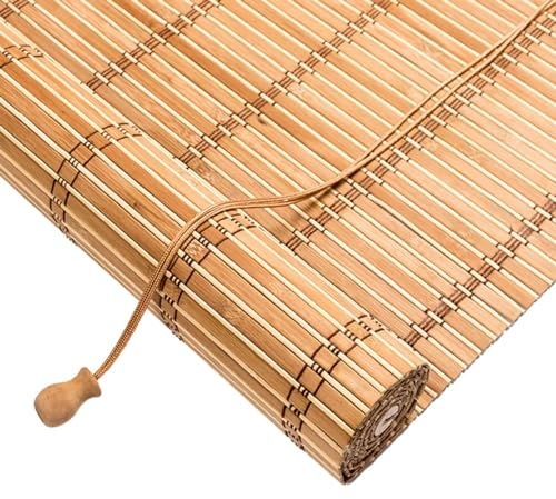 Bamboo Blinds for Windows, home Bamboo Shades, Indoor Roll Up Windows Shades, Kitchen Patio sun shade, bamboo roller blinds, Cordless Custom Size(Color:Black)