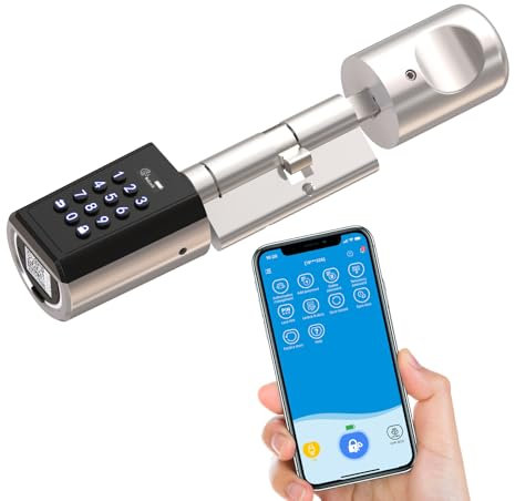 RUILON Serrure connectee porte entree - IP65 Serrure à code 5 minutes d'installation facile APP smartphone Commande Bluetooth Smart lock cylinder réglable 40x30 Epaisseur de la porte 50-100 mm PBL41