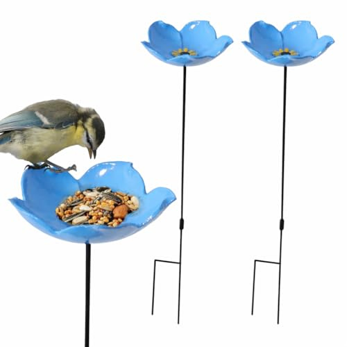DIVCHI Bird Feeders Free Standing Flower Birds Feeding Station | Garden | Outdoor | Pole | Decorative | Wild Bird | Seed | Nut | Water | Bowl | Bath | Dish (Pack of 2) (Blue)