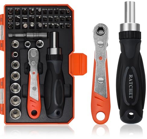 JNUYISW Steckschlüsselsatz 42-teilig, 1/4 Zoll Mini Ratsche Set Schraubendreher Ratsche mit Verlängerungsstab Umschaltknarre Ratschen Socket Wrench Set Bit-Satz für Gadget, Auto