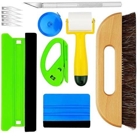 Umaki Kit de alisado de papel tapiz con cepillo para pasta de papel pintado, espátula de plástico de 21 cm, cinta métrica, rodillo de costura