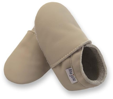 Mejale Baby Boys Infant Shoes Toddler Girls Soft Sole Crawling First Walking Leather Moccasin Prewalker Beige Slippers,6-12 Months,M