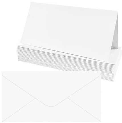Set om 20 vita tomma kort med kuvert, 100 g/m2 kuvert 300 g/m² vikta kort för gratulationskort, inbjudning, födelsedagskort, tackkort – 10 x 21 cm