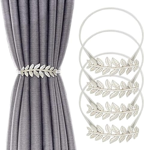 4 Stück Raffhalter Metall Vorhanghalter Blätter Gardinenhalter Fenster-Gardine Holdbacks Vorhang Halterung Clips Seil Binder Silber