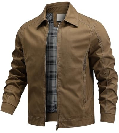 Allthemen Chaqueta Casual Algodón para Hombre Cazadora Ligera Negocio Bomber de Entretiempo Vintage Primavera Otoño Caqui XL