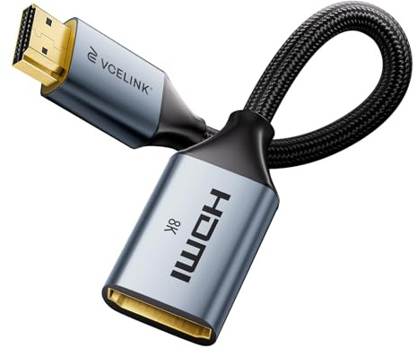 VCELINK Cavo di prolunga HDMI da 0,5 m, Cavo di prolunga HDMI 2.1 maschio-femmina 8K@60Hz e 4K@120Hz, Adattatore prolunga ad alta velocità per Fire Tv Stick, 1 pezzo