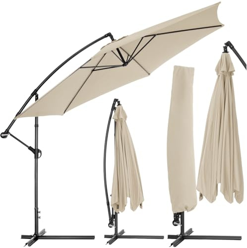 tectake® Sombrilla, Protección UV, Inclinación Ajustable, Parasol Jardin, Sombrilla Terraza Exterior, Patio, Funda Protectora, Ventilación Superior - 3,5m Beige