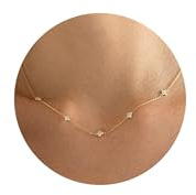 PRTGL Kette Gold – 14K Vergoldet Choker Kette Damen mit Zirkonia-Besetztem Kleinem Vierblättrigen Kleeblatt-Anhänger