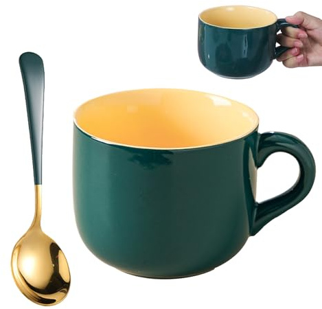 Tazza da Caffè Grande in Ceramica, Tazza da tè Grande da 600 ml, Tazza per Cappuccino, Tazza per Caffè e Tè, Contiene Cereali, Yogurt, Insalata, Pasta, Adatto per la Casa e la Cucina (Verde)