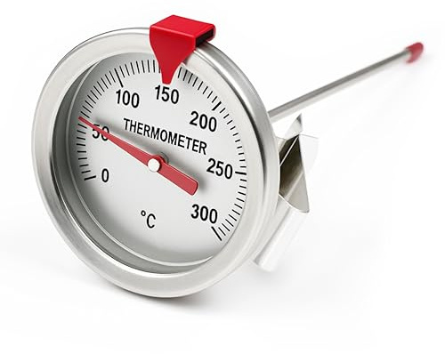 Falkenhorn Termometro analogico da 0 a 300 °C – 23 cm in acciaio inox con clip regolabile – termometro da cucina con freccia target per la temperatura desiderata – ideale per carne, olio, zucchero