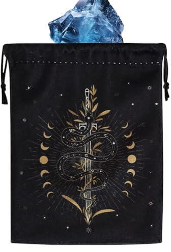 Ylnailky Sac À Tarot En Velours | Pochette Bijoux En Velours Doux Avec Cordon - Organisateur Imprimé Pour Dés Objets Spirituels Fournitures Divination Montre