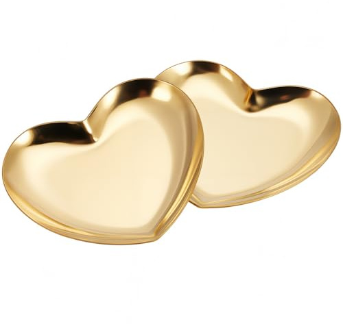 SOFPLATE Bandeja para Joyas de 2cm con Forma de Corazón Dorado Pequeña Bandeja de Metal para Guardar Joyas de Acero Inoxidable para Anillos Pendientes Collares Llaves Decoración del Hogar Y Postres.
