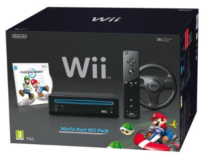 Nintendo Wii Console (Black) with Mario Kart Wii: Includes Wii Wheel and Wii Remote Plus