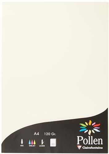 Clairefontaine 4204C Wallet of 50 Sheets Format A4 (21x29,7cm) 120gsm Cream colour Invitation paper Events Correspondence Pollen range Smooth Premium Paper
