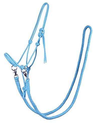 QHP Knotenhalfter mit Zügeln robustes 10 mm dickes Seil (Pony, Sky)